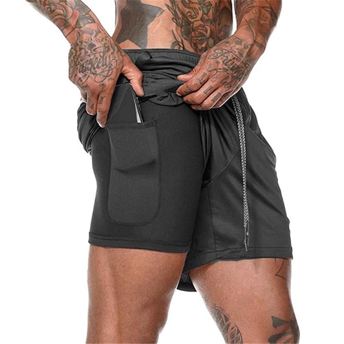 2019 Men's 2 in 1 Joggers Shorts Security Pockets Men's Double Layer Shorts With Pocket Fitness Shorts Solid Camo Workout Shorts