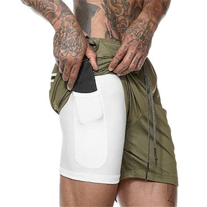 2019 Men's 2 in 1 Joggers Shorts Security Pockets Men's Double Layer Shorts With Pocket Fitness Shorts Solid Camo Workout Shorts
